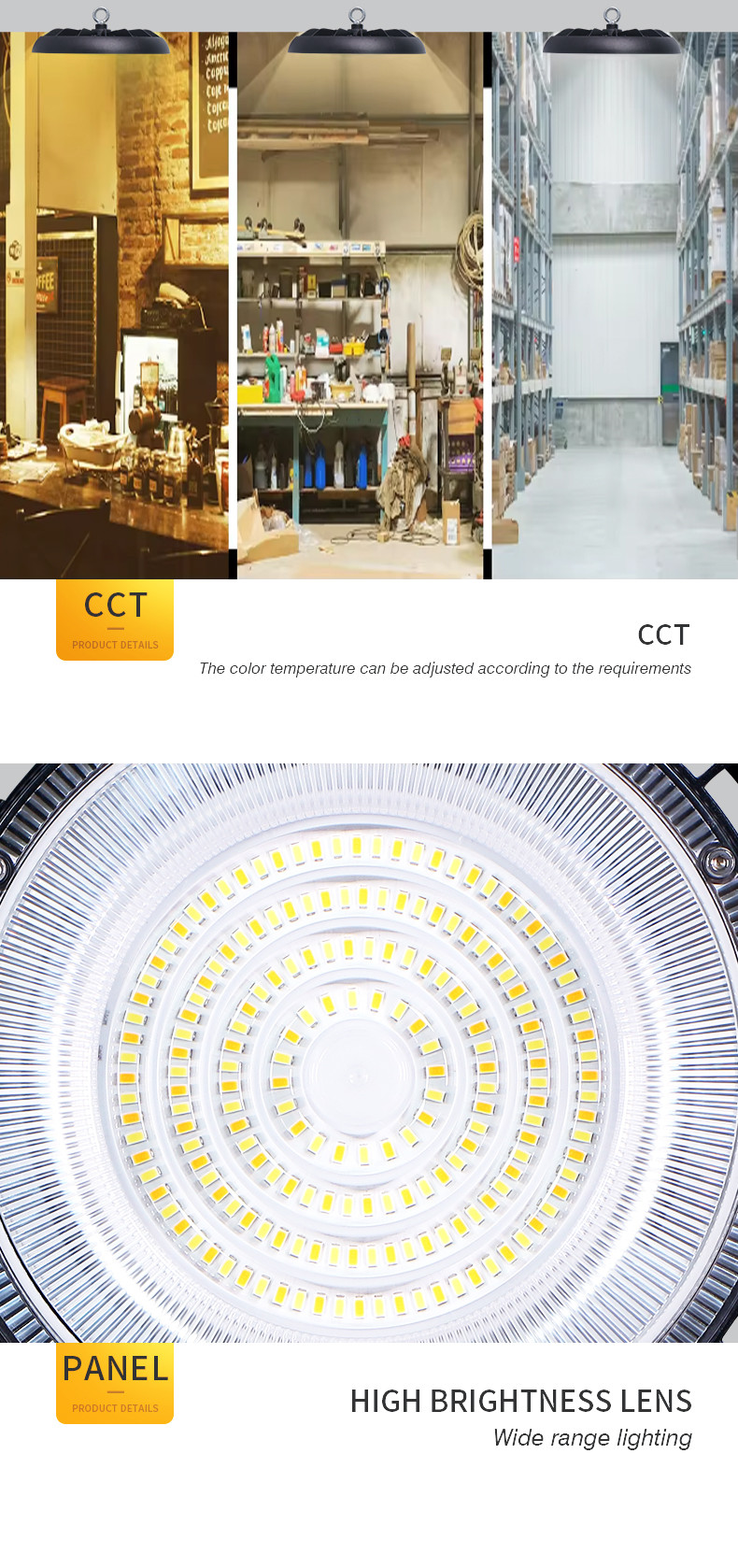 HIGH BAY LIGHT CCT Power Tunable IP65 Industrial Commercial Highbay Fixture Warehouse Shop LED High Bay Light