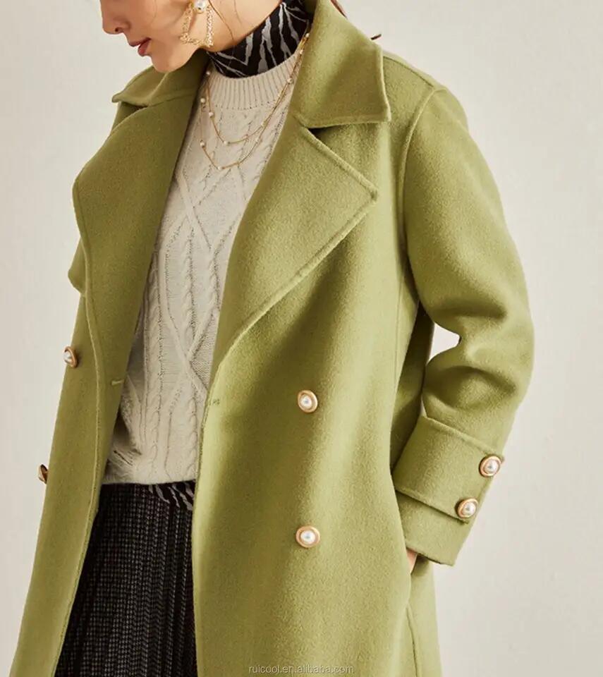 Wool Blend Peacoat Double-Breasted High Quality Trench Coat Women Long Coats for Ladies