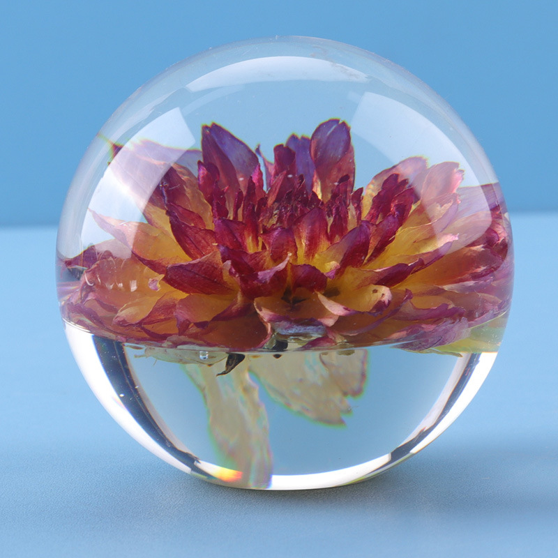 Dia80mm Dia90mm Flower Paperweight Clear Solid Epoxy Resin Sphere