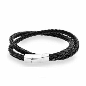 Wholesale Europ American Fashion Trendy Stainless Steel Geniune PU Leather Bracelet Bangle LBL230 from china suppliers