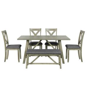 Wholesale 60inch length 6 Piece Dining Room Table And Chair Set Gray Color from china suppliers
