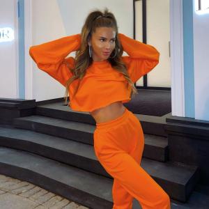 Wholesale Casual 2 Piece Sweatpants Set Womens Women Cropped Hoodie Jogger Set from china suppliers