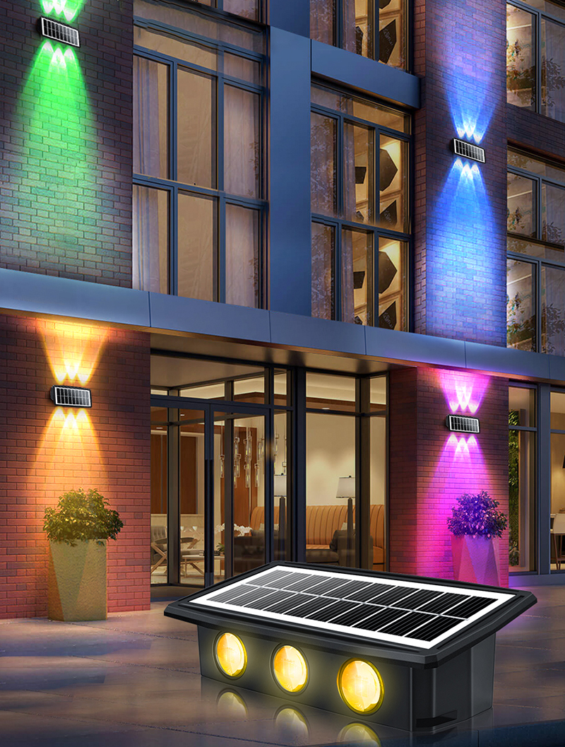 2 Mode RGB Wall Light LED Solar Powered Lights IP65 Color Changing
