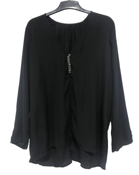 Cotton / Spandex Fashion Ladies Blouse Sweet Long Sleeve V Neck Black Color Plus