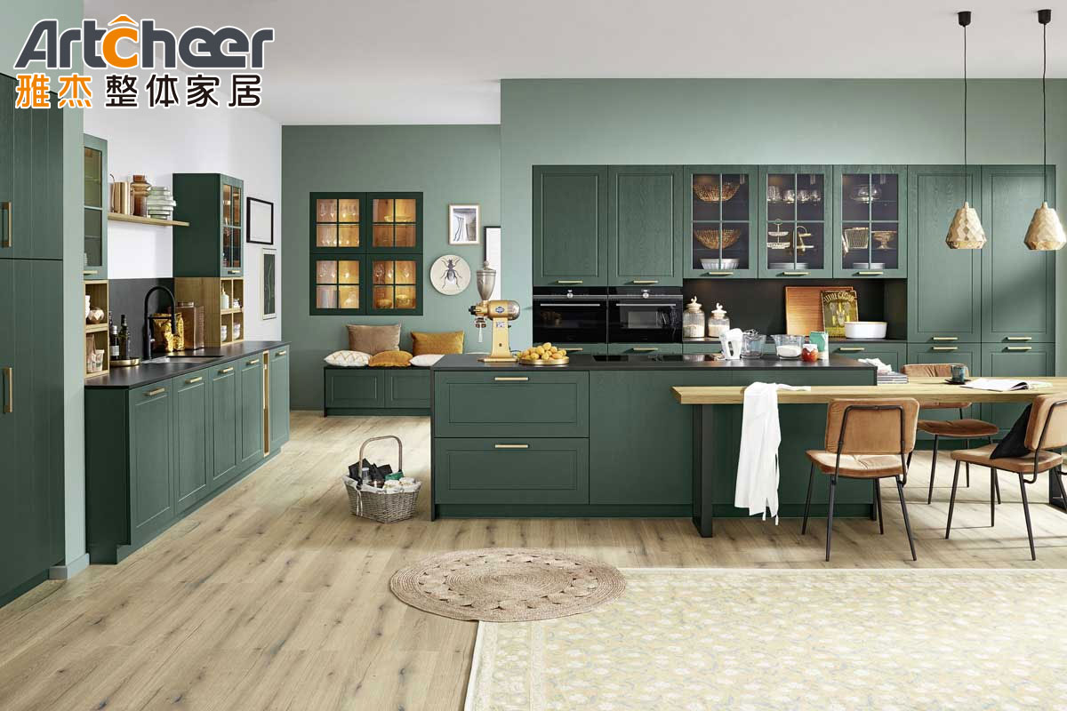 Green and Red Kitchen Cabinet Islands with Seating Modern Wooden Kitchen Furniture Design