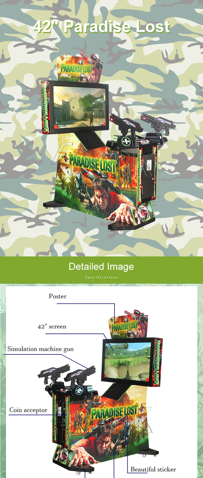 Paradise Lost 42'' LCD Video Gun Shooting Arcade Game Machine