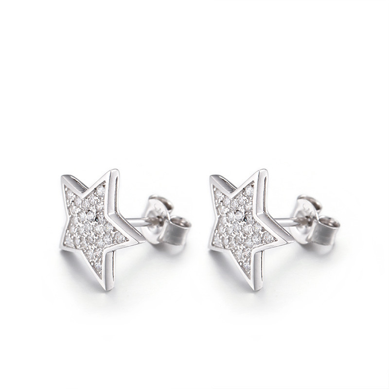 Couples Cubic Zirconia Star Stud Earrings 1.37g Sterling Silver Pentagram Earrings