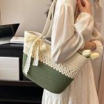 Straw Tote Bag for Women Handwoven Cotton Straw Shoulder Bag Crochet Tassel