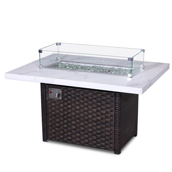 Rectangle Outdoor Propane Fire Pit Table 30 Inch 55000 BTU Square Rattan Gas