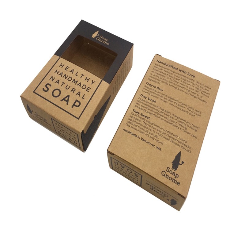 Custom 300gsm Brown Kraft Paper Handmade Soap Box With Transparent Window