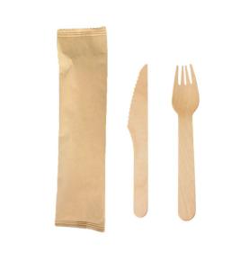 Wholesale 2 In 1 Birch Disposable Wooden Spoons Forks Knife Cutlery Kit 6.3inch from china suppliers