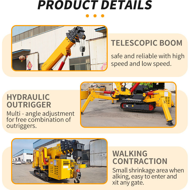 Safety 3 Ton Tracked Crawler Cranes CE Approved Hydraulic Telescope Spider Crane With Attachments