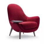 Burgundy Diamond Grid Living Room Fabric Sofa Chair With Stainless Steel Tea