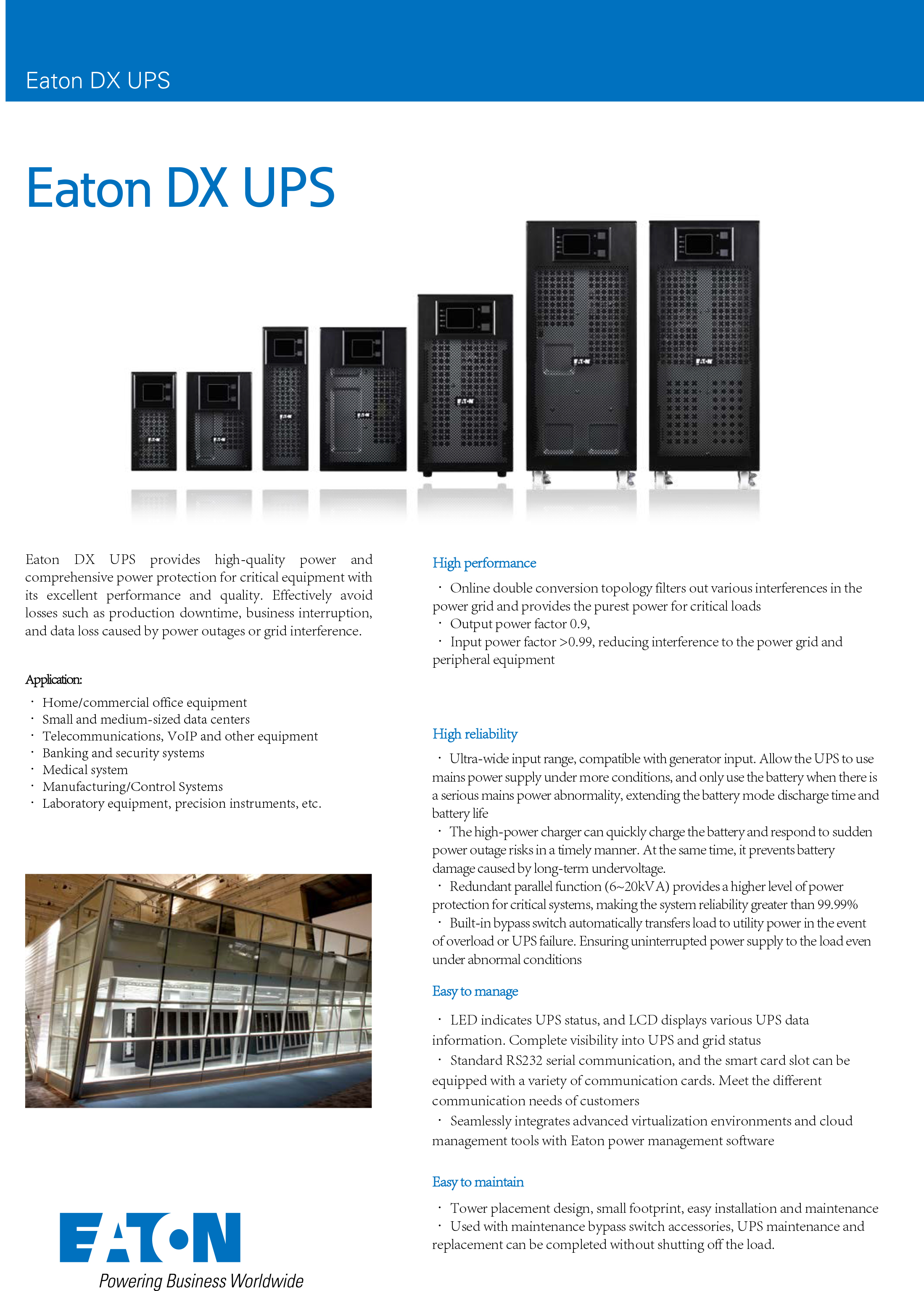 Powerful Eaton DX 1KVA 2KVA 3KVA 6KVA 10KVA 15KVA 20KVA Tower Online UPS for Networking