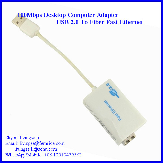 100Mbps Single Port Fiber Optic Network Adapter, USB2.0 Bus Type LC Fiber, 20km Distance, 1310NM Wavelength