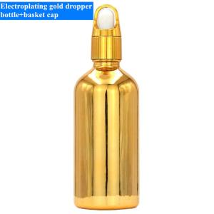 Wholesale 10ml 20ml 30ml 50ml Electroplated Gold Essential Oil Bottle Small Gold Bottle Cosmetics Glass dropper Bottle from china suppliers