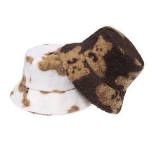 Wholesale 2021 New Bear Print Sherpa Fur Bucket Hat Autumn and Winter Bucket Hat Women Lovely Bucke from china suppliers
