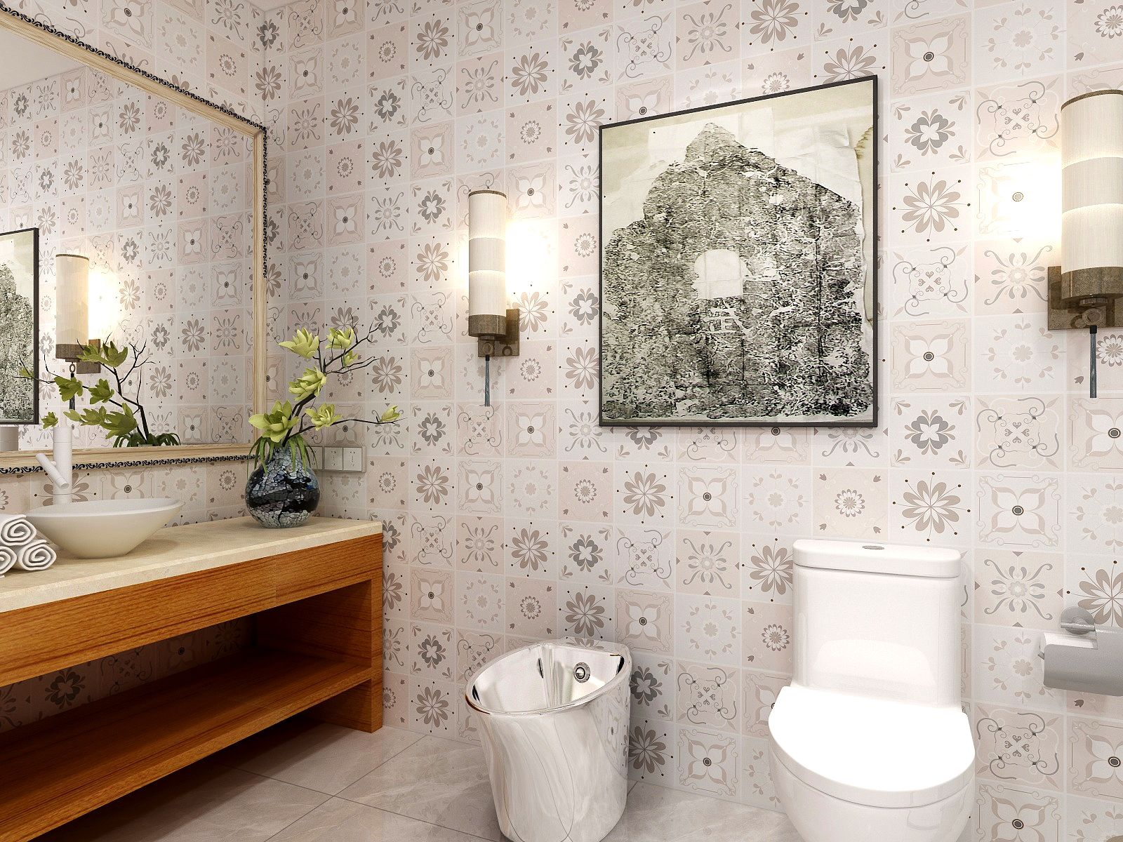 Matt Tile Look Peel And Stick Wallpaper PVC Tile Effect Wallpaper For Bathroom