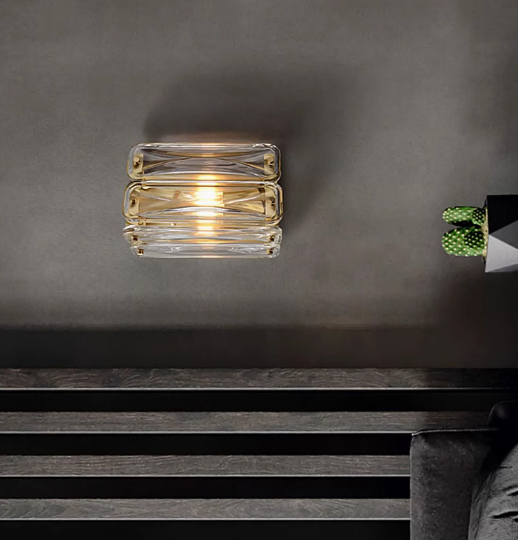 Crystal wall lamp postmodern simple living room TV wall background lamp light luxury atmosphere long strip bedroom bedside lamp