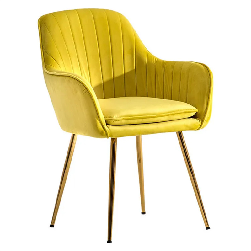 Yellow Upholstered Dining Chair Modern Velvet Fabric Dining Chair With Gold Metal Leg