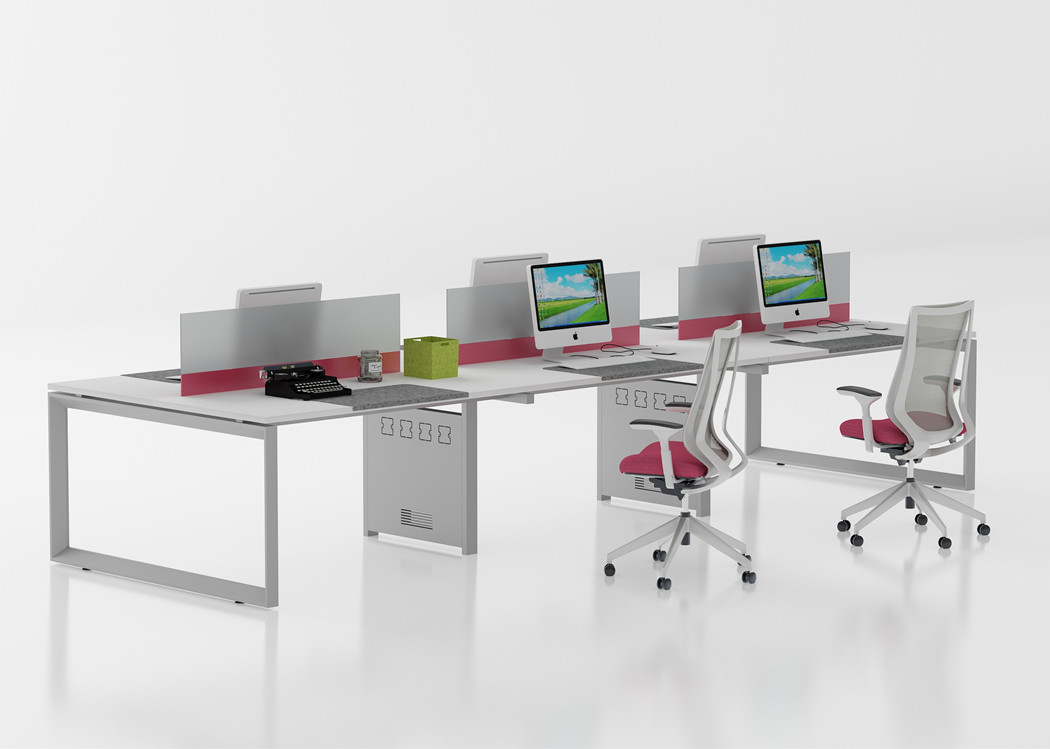 Modern 2 Person Office Workstation Desk With Middle Wire Box Panel