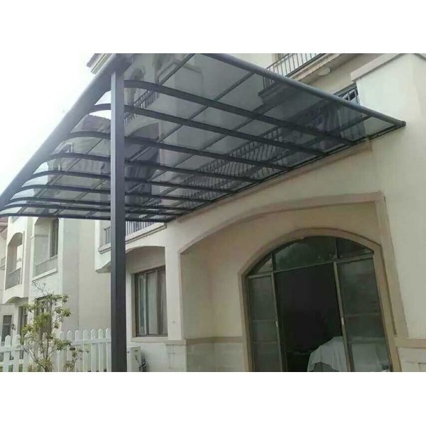 Grey Aluminum Frame and Grey Polycarbonate Roofing Awning Engineered with Thermal Expansion Accommodation and Waterproof Sealing System for Outdoor