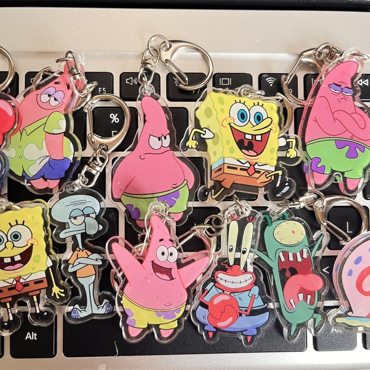 Transparent Acrylic Keychain With Metal Ring Durable Cartoon SpongeBob SquarePants Printed Ideal Gift Acrylic Keychain