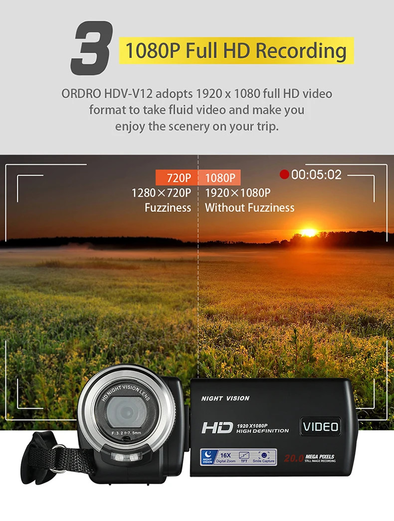 Vlog 4k Digital Video Camera Home Camcorder Film 1080P HD With Infrared Night Vision