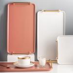 Gold Handled Serving Tray Luxury Ceramic Platter For Party At Restaurant Hotel