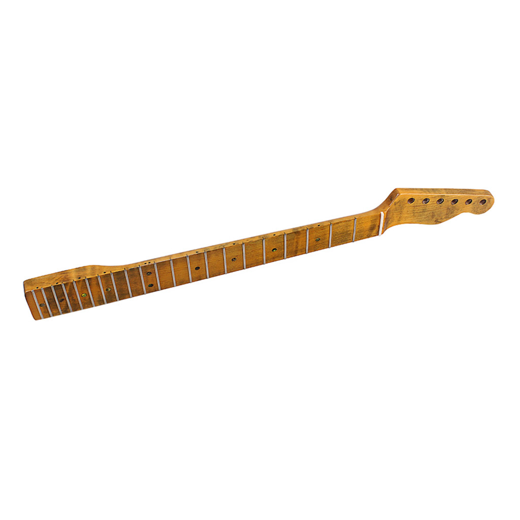 Fender Telecaster Maple Neck Replacement High Gloss Yellow Tiger Flame Maple C Shape Guitar Neck Abalone Dot Markers