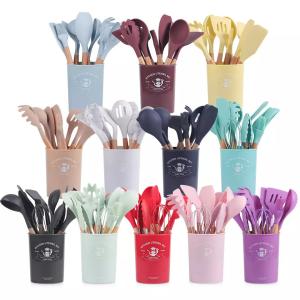 Wholesale Kitchenware Silicone Cooking Tools 12 Pieces In 1 Set With Wooden Handles from china suppliers