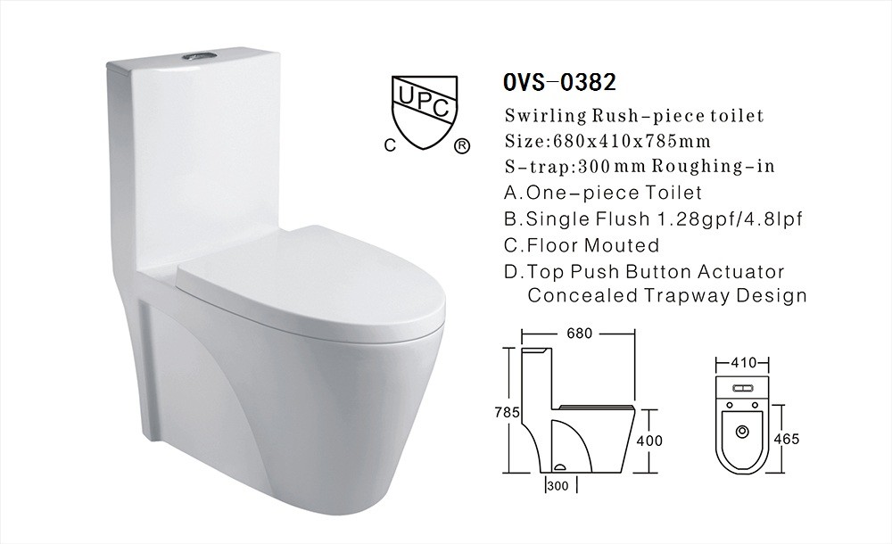 Low Profile One Piece Elongated Toilet Commode Fully Glazed Siphon Jet Flush