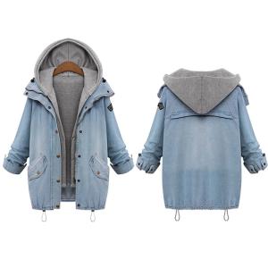 Wholesale Cheap Plus size drawstring twinest hooded outwear denim coat for women from china suppliers