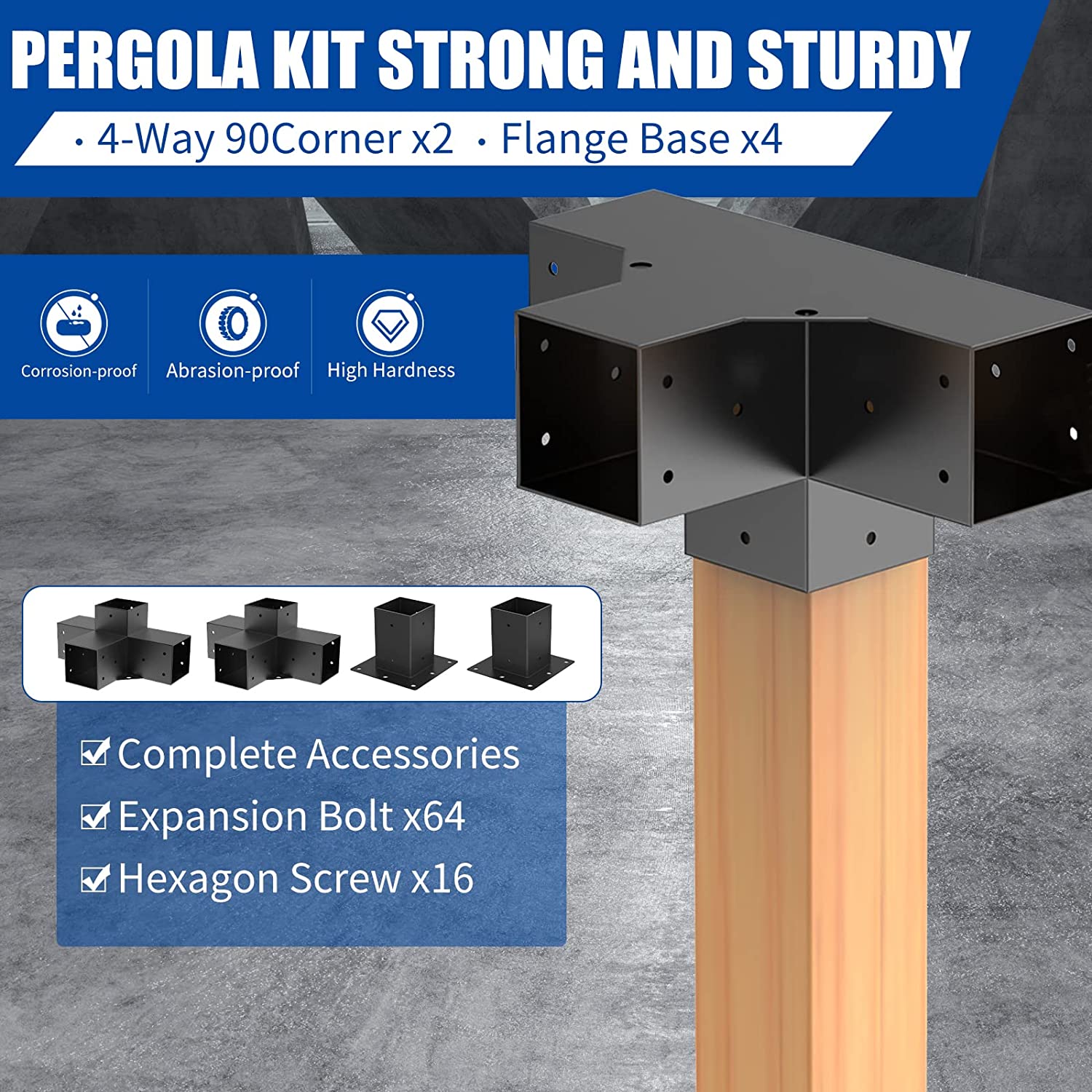 Steel Arbours Woodworks 4-Way Right Angle Corner Bracket for DIY Elevated Pergola Stand