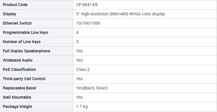 CP-8841-K9= Enterprise Network IP Video Phone Color for IP Phone 8841