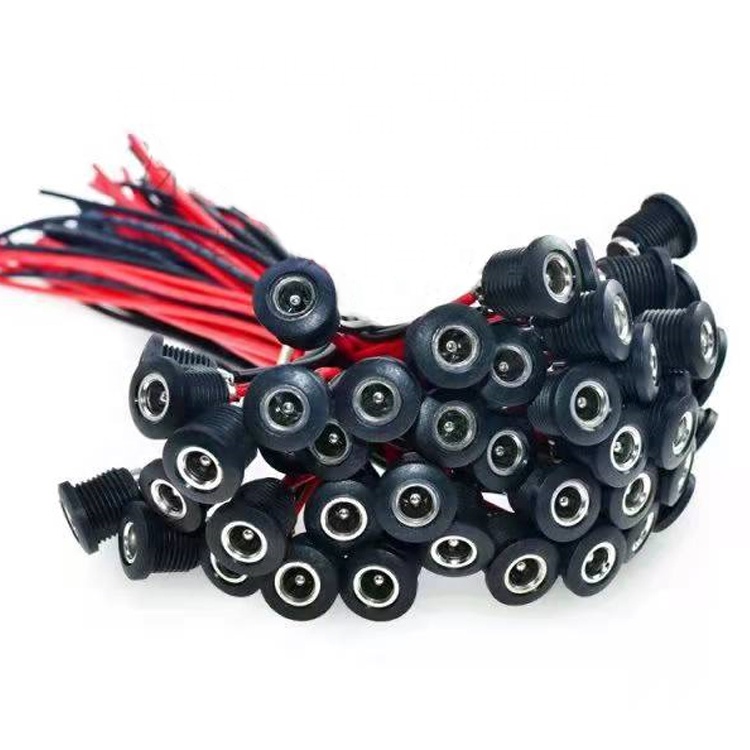 Panel Mount Threaded DC Socket Female Jack 5.5x2.1mm to 2 Wires Open Pigtail End Cable