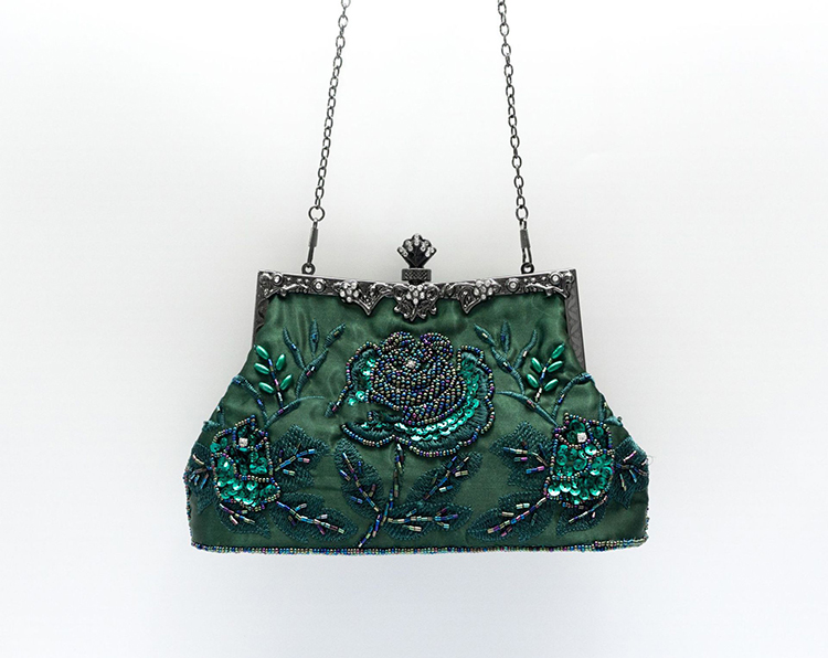 Vintage Floral Beaded Sequin Rhinestone Embroidery Clutch Evening Handbag for Women