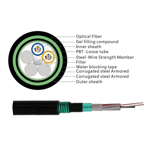 2-288 Fibers Armored Fiber Optic Cable GYTS53 Direct Buried Stranded Loose Tube