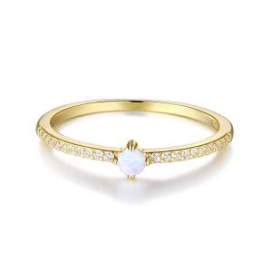 Wholesale Women's Minimalist Design 925 Sterling Silver 18K Gold White Zircon Opal Ring from china suppliers