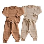 Unisex Kids 300gsm Fleece Cotton Sweatshirt Set Ribbed Neck Pullover Sweater