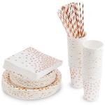 50 Plates Rose Gold Chic Christmas Disposable Dinnerware Sets