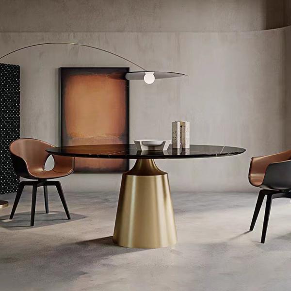 Modern Luxury Stainless Steel Round Dining Table Italian Ceramic Marble Dining Table With Chairs