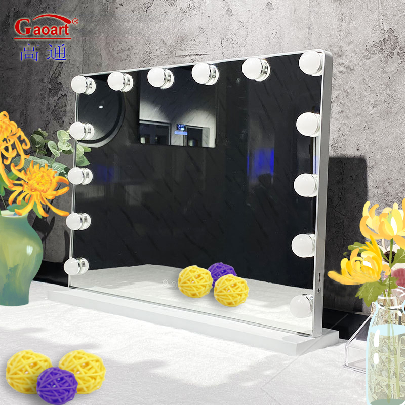 LED Light Bulb Vanity Mirror in Hollywood Black Chorome Design for Fashionable Look