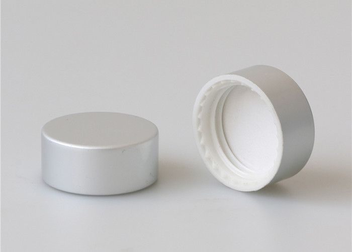 33mm Screw Jar Lids , Aluminum Bottle Silver Jar Lids Round Spill Proof