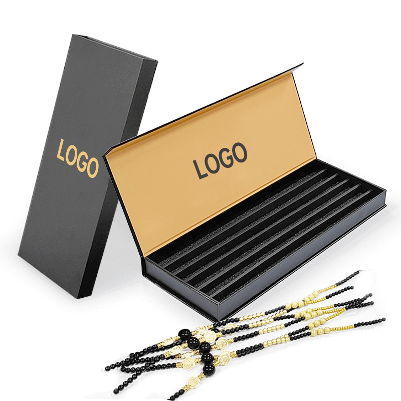 Luxury Custom Logo Black Paper Jewelry Packaging Box For Bracelet Pendant Rigid Magnetic Box