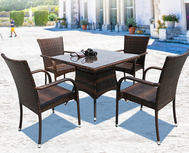 Grey Square Outdoor Wicker Dining Table Rattan Chair Outdoor Furniture Rattan
