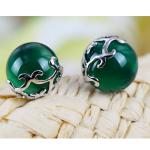 Sterling Silver Green Agate Stud Earrings Vintage Thai Silver Jewelry
