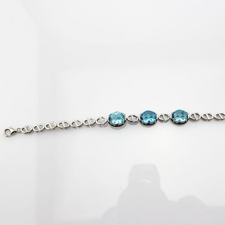 Fashion Jewelry Oval Blue Topaz and Clear Cubic Zircon Link Bracelet(H06)