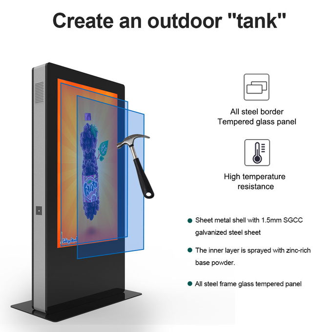 VETO 43-75 Inch Andriods Outdoor Floor Standing Digital Signage Waterproof Advertising Screen