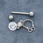 Clear Round Zircon Stone Dangling Nipple Piercings Jewelry 14G 16mm